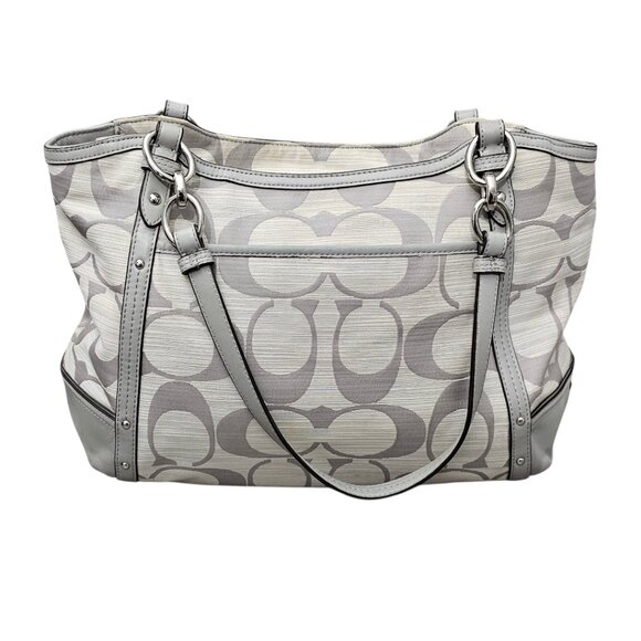 Coach Alexandra Signature Canvas Leather Trim Gray Large Shoulder Bag COA - Picture 10 of 14